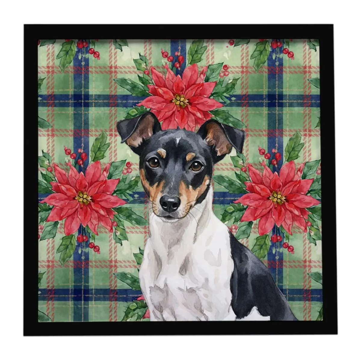 Carolines Treasures WDK8783MFP88 8x8 in. Artistic Aluminium Framed Black & White Rat Terrier Christmas Poinsettias Metal Print Artwork, Hanger-Included Wall Flowers Decor, Home Supplies, Ideal Gift