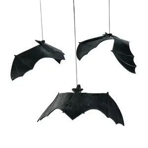 6 1/2" x 13" Hanging Bats Vinyl Halloween Decorations - 12 Pc.