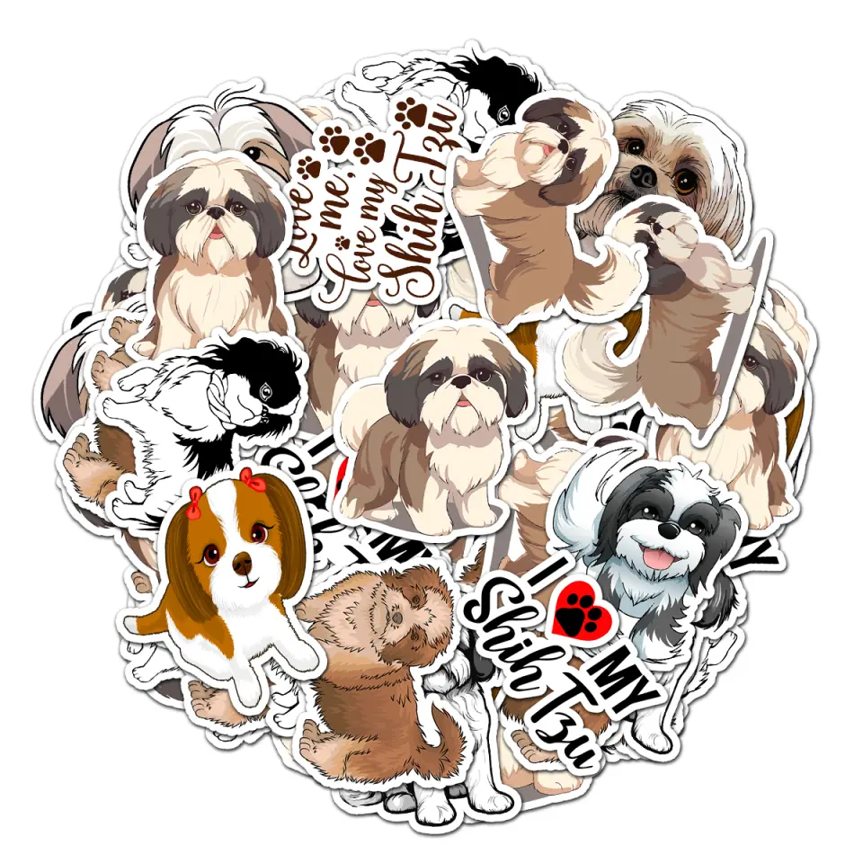 Shih Tzu Pack 20 PCS Stickers Prited Meme Funny Graphic Waterproof Stickers Pack, Decorative Car Wall Bottle PC Book Vinyl Stickers Decal