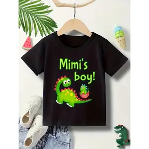 Cute Dinosaur Cartoon Print Boys' T-Shirt |   Soft Pink, Short Sleeve, Crew Neck, Machine Washable, All-Season Top for Teens