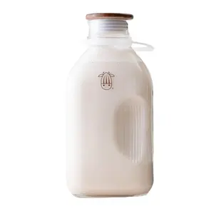 Almond Cow 60oz Milk Jug 1.75L - Glass jug, Sustainable Acacia Wood Lid with Silicone Seal for Pouring and Storing Plant-Based & Non-Dairy Milks Coffee Wide Mouth