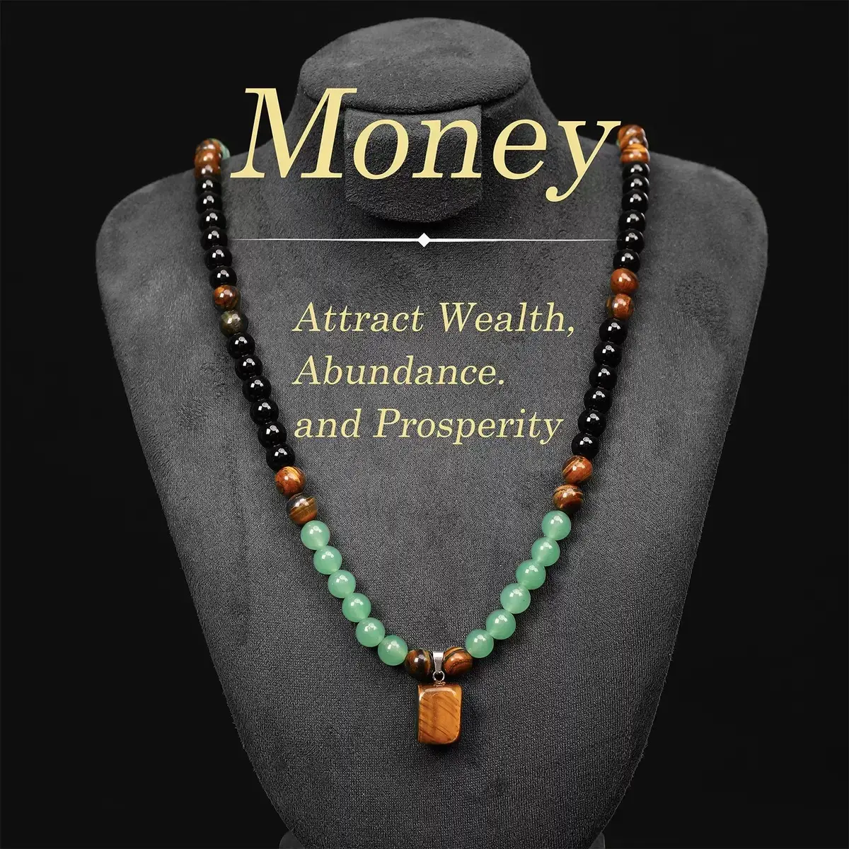 Natural Green Aventurine and Tiger's Eye Necklace | Square Tiger's Eye Pendant — Unisex, Offering Protective and Healing Properties