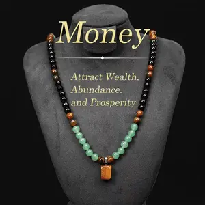 Natural Green Aventurine and Tiger's Eye Necklace | Square Tiger's Eye Pendant — Unisex, Offering Protective and Healing Properties