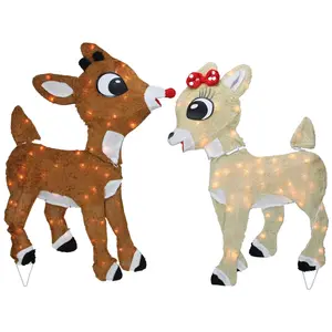 Northlight 2pc 32" Lighted Rudolph & Clarice Ou tdoor Set
