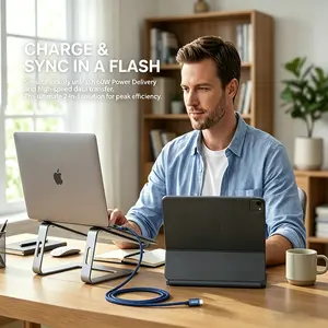 60W Fast Charging USB‑C Cable, Heavy-Duty Nylon Braided, Anti-Tangle, Super Durable & Bend-Resistant Type‑C Cord for iPhone 17/16/15, Samsung Galaxy, Pixel, iPad Pro