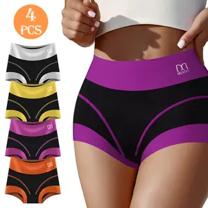 QUASTI 4-Piece High-Waisted Cotton Tummy Control Women's Boxer Briefs Soft Breathable Fabric Panties High Elasticity Full Hip Coverage Womenswear Seamless S-XXL