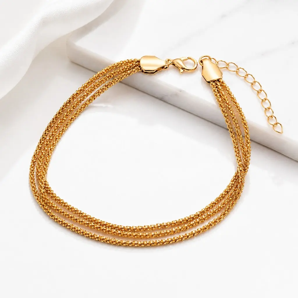 Women's Triple-Stack Ankle Bracelet, Gold Tone Boho Metal Chain, Adjustable Jewelry for Summer Beach Wear, Female, Fully Adjustable Fit, Sparkling Gold Finish, Lightweight & Skin-Friendly, Multi-Layer, 3-Layer Design, Beach-Ready Vibe, Casual, Crafted
