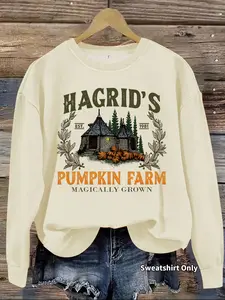 Women's Casual Everyday Hagrid's Pumpkin Patch Thanksgiving Halloween Sweatshirt, Soft Long Sleeve Round Neck Pullover, All Seasons Wear