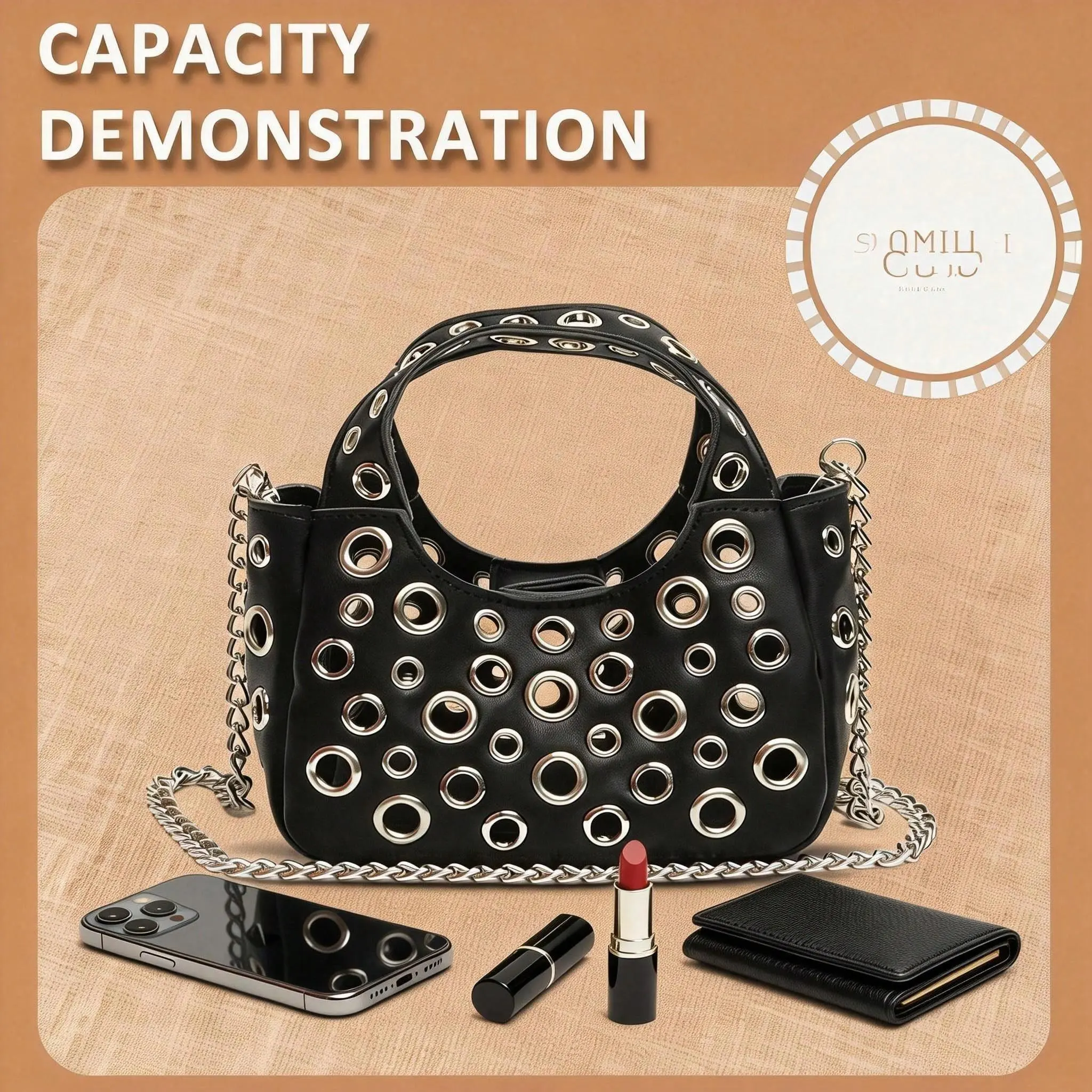 Small Luxury Designer Handbag, Small Crossbody Shoulder Bag For Cellphone With Top Handle And Adjustable Strap, Fashionable Spacious Women Rivet Tote