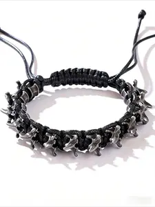 Hip Hop Style Gothic Dragon Back Zinc Alloy PU Leather Bracelet, Trendy Bangle, Adjustable Size Jewelry, Trendy Accessory for Men and Women