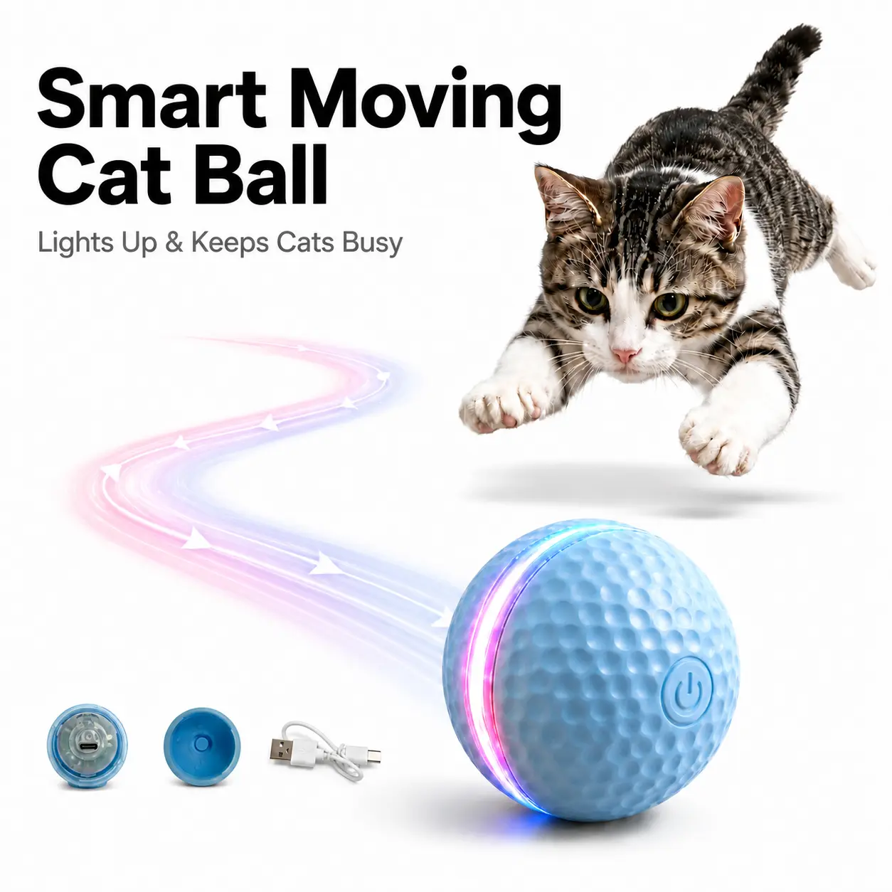 Smart Automatic Rolling Cat Ball Toy - USB Rechargeable Interactive Toy with Lights, 2 Modes, Ideal Gift for Indoor Pets