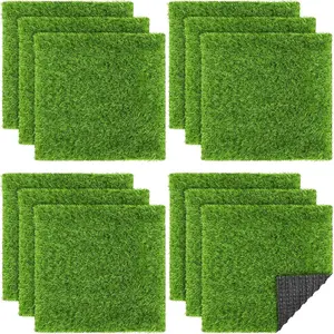 12 count Artificial Grass Mat Square 12 x 12 Inch  Turf Patch Indoor Outdoor Garden Lawn Patio Balcony Synthetic Turf Mat Realistic Grass Rug for Crafts Miniature Garden DIY, Grass Green
