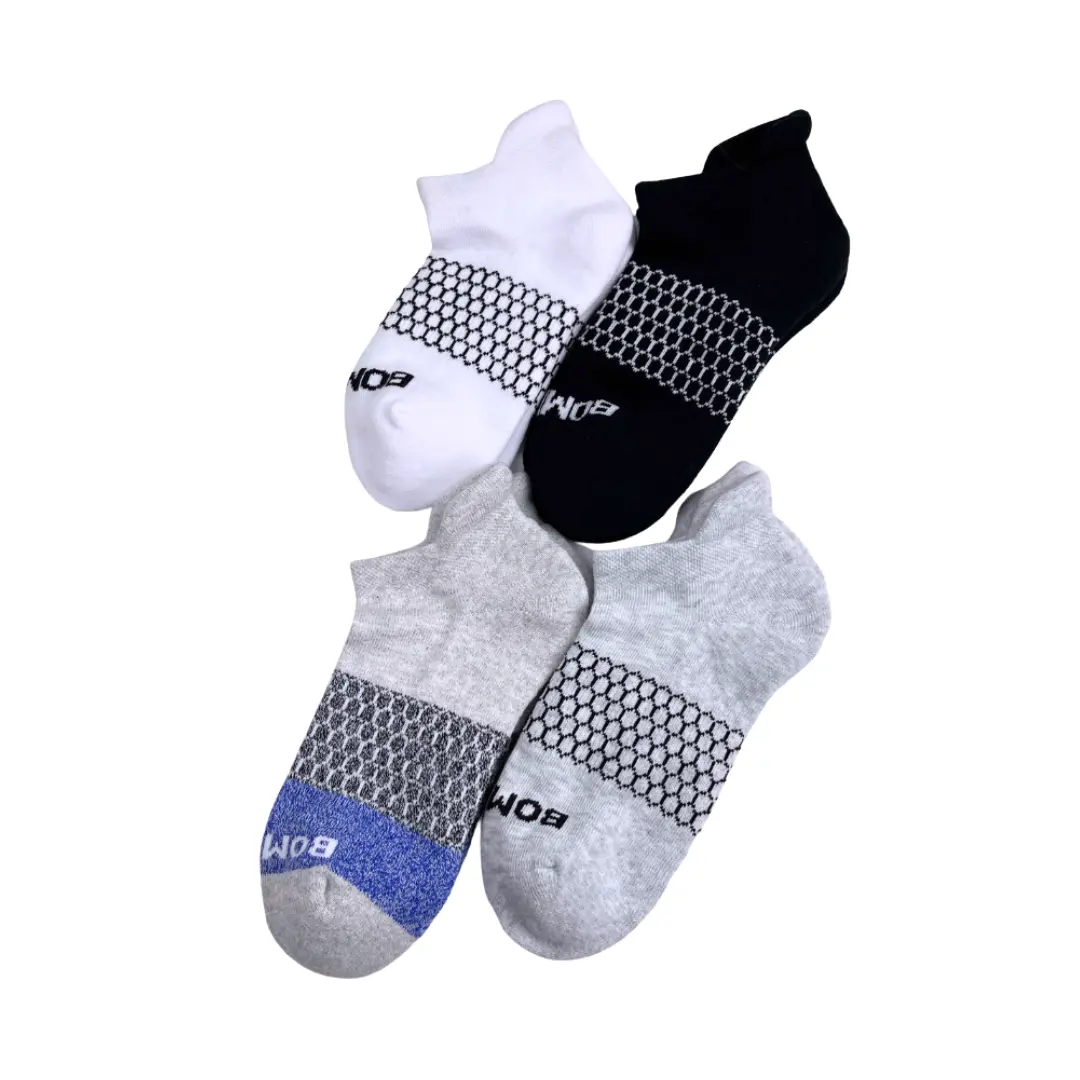 Women's & Men's 4Pairs BomBas Ankle Compression Socks, Honeycomb Comfort, Seamless Toe, Breathable Cotton, Color Block, Athletic Socks for Running, All Seasons, Sizes S-M-L