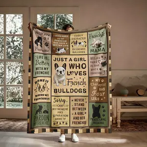 French Bulldog Flannel Throw Blanket, Soft Cozy Dog Lover Quote Print Blanket, Warm Pet Home Decor for Sofa Bed, Perfect Gift for Frenchie Moms