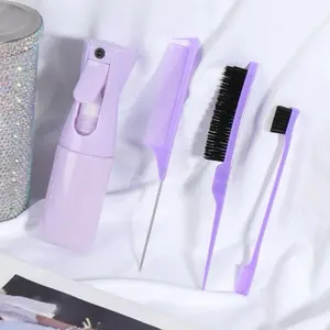 Styling Comb Set for Heatless Haircare: Watering Can Comb with 3 Slick Back Brushes, 1 Edge Brush, 1 Hair Brush, and 1 Rat Tail Comb for Smoothing Baby Hair