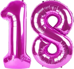 Rosy Purple 8 Balloon 40 inch, 18 Number Balloons, 18th Rosy Purple Birthday Decorations, 18 Year Old Party Supplies