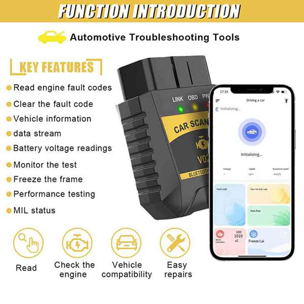 OBD2 Scanner Car Diagnostic Tool Battery Tester ELM327 Automotive Fault Detector Bluetooth Compatible with Left and Right Drives V020