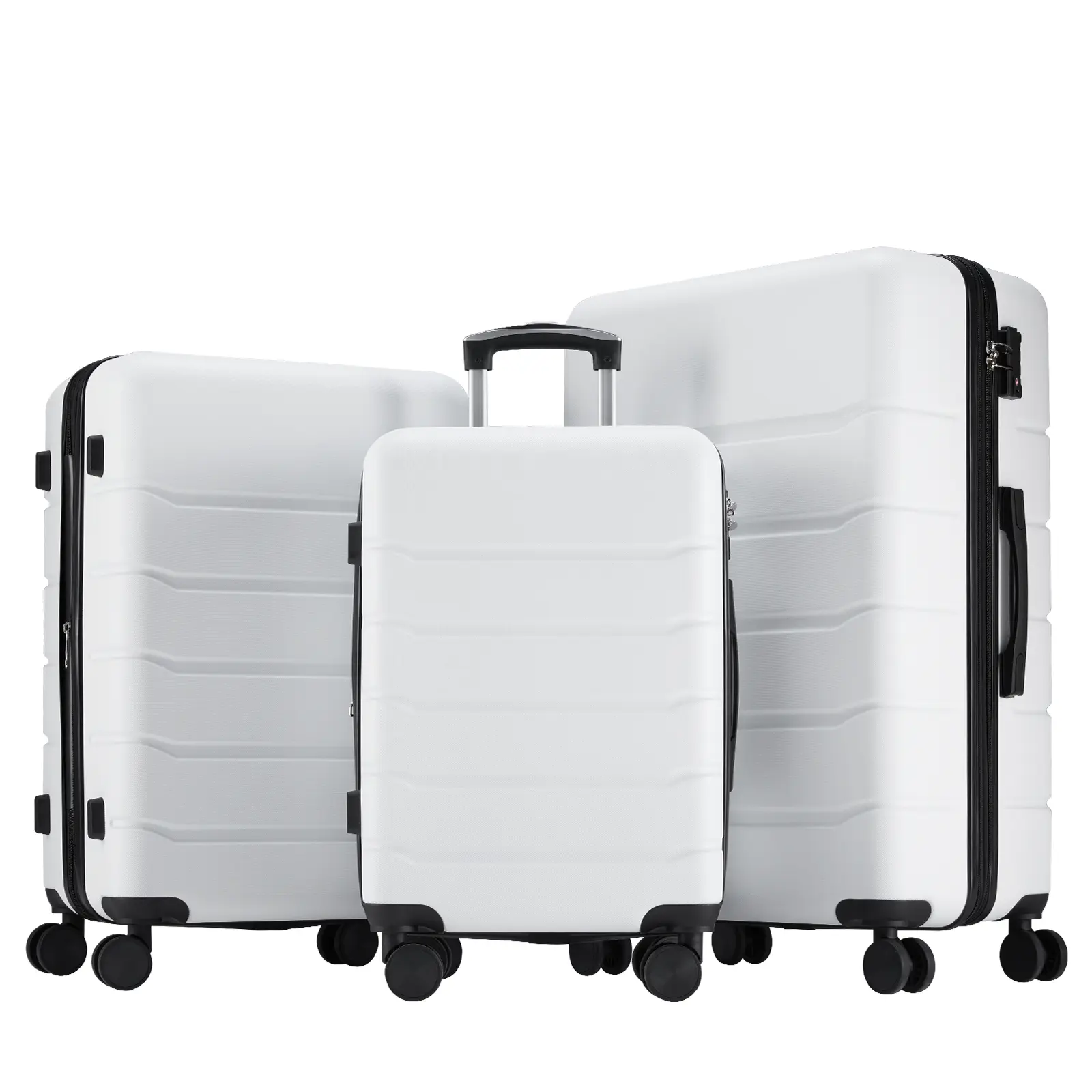 3 Pcs ABS Hardside Luggage Sets TSA Lock Spinner Wheel Suitcases, Pearly White, 20/24/28 Inch Hardside Luggage with Spinner Wheels Expandable and TSA Lock Hard Shell Lightweight Roller Suitcase