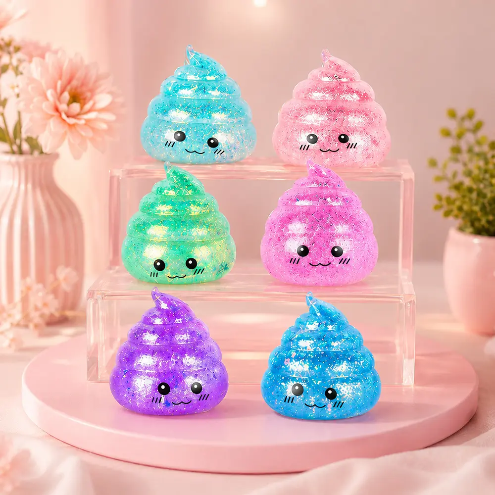 Glitter Poop Squishy Toy – Cute Swirl Jelly Squeeze Fidget Toy, Sensory Stress Relief Gift for Kids