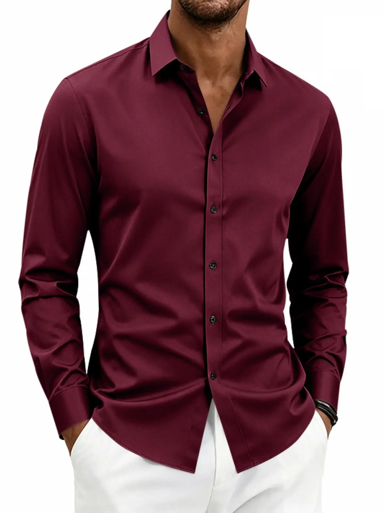 Men's Vintage American Style Long Sleeve Shirt, Slim Fit Collared Casual Business Loose Fit Large Size Classic Simple Design Menswear