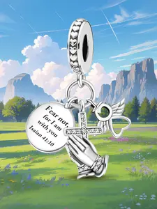 Cross & Heart Design Pendant Charms, Wings Cross Pendant, Fashionable Jewelry Making Accessories for Women & Girls, Trendy All-match & Exquisite DIY Jewelry for Birthday Gift, Cross Bead Charm