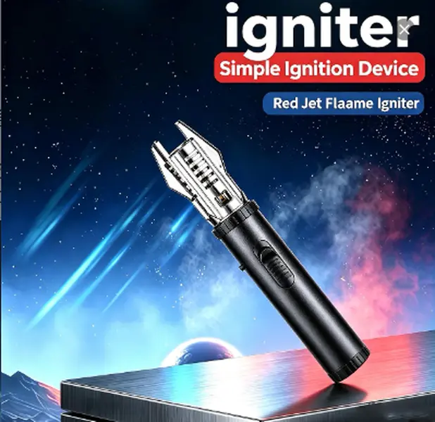 Portable flame ignition device (without butane), with red flame, stylish design, reusable, suitable for home kitchens, backyards and outdoor activities