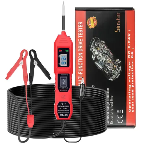 Automotive Circuit Tester - 6V-36V DC Multi-Function Car Voltage Tester with LED Digital Display, 14.7 ft Cable, Black Clip to Negative, Built-in Test Light, Portable Electrical Diagnostic Power Probe Kit for Daily Automotive Use, Fuse & Injector Testing