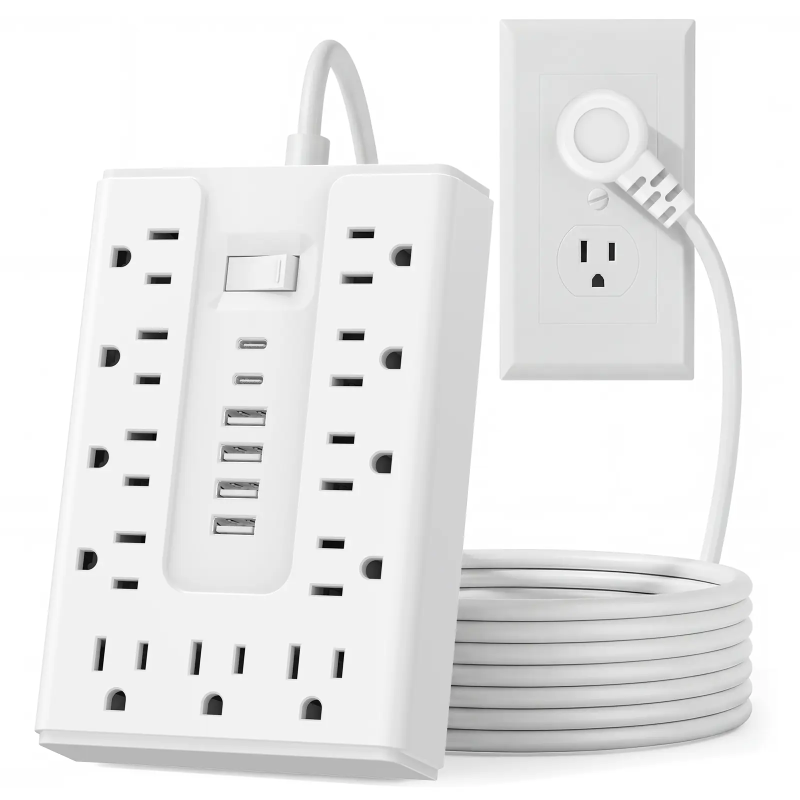 Surge Protector Power Strip, 11 Widely Spaced AC Outlets & 6 USB Ports (4A+2C), 5FT Flat Plug Extension Cord Power Bar, Wall Mountable, Surge Protection for Home, Office, Dorm Room Essentials