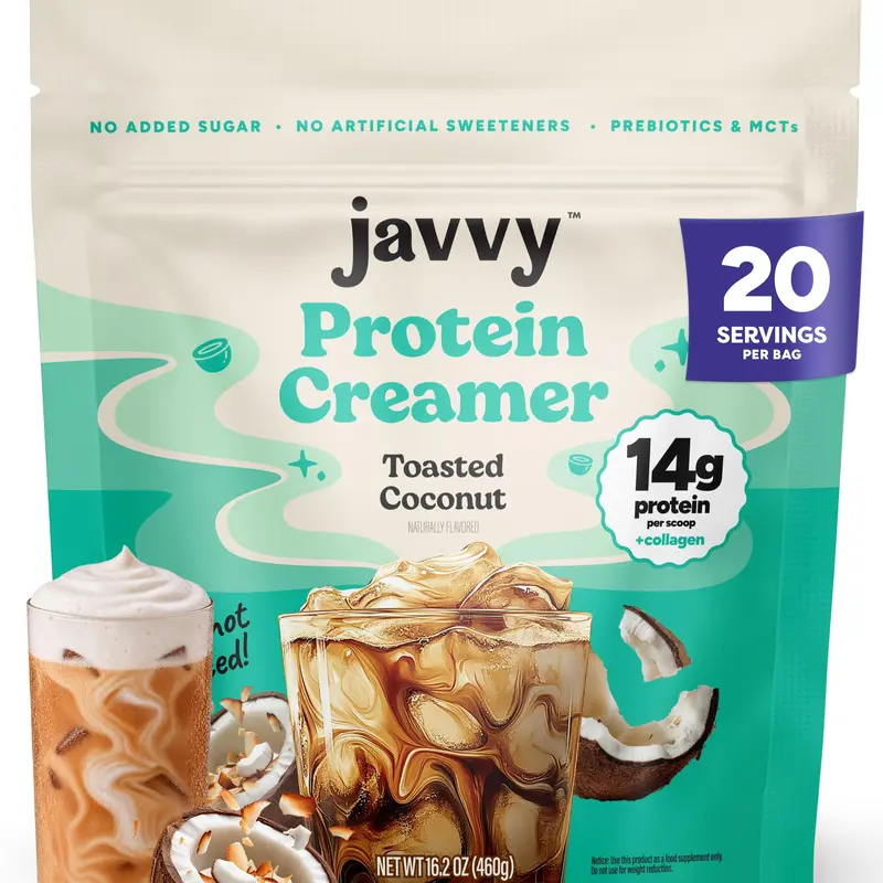 Javvy Toasted Coconut Protein Coffee Creamer - Grass Fed Pasture Raised Collagen - Hair, Skin & Nail Support, Energy-Boosting MCTs, Keto Friendly, Gluten Free, No Added Sugar, 14g of Protein