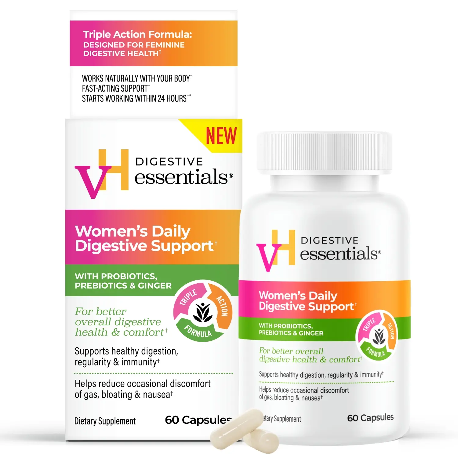 vH Women's Daily Digestive Support - Probiotics, Prebiotics & Ginger