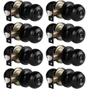 8 Pack  Door Knobs for Bed/Bath Matte Black Finished, Keyless Interior Door Locksets, Universal for Right/Left  Doors