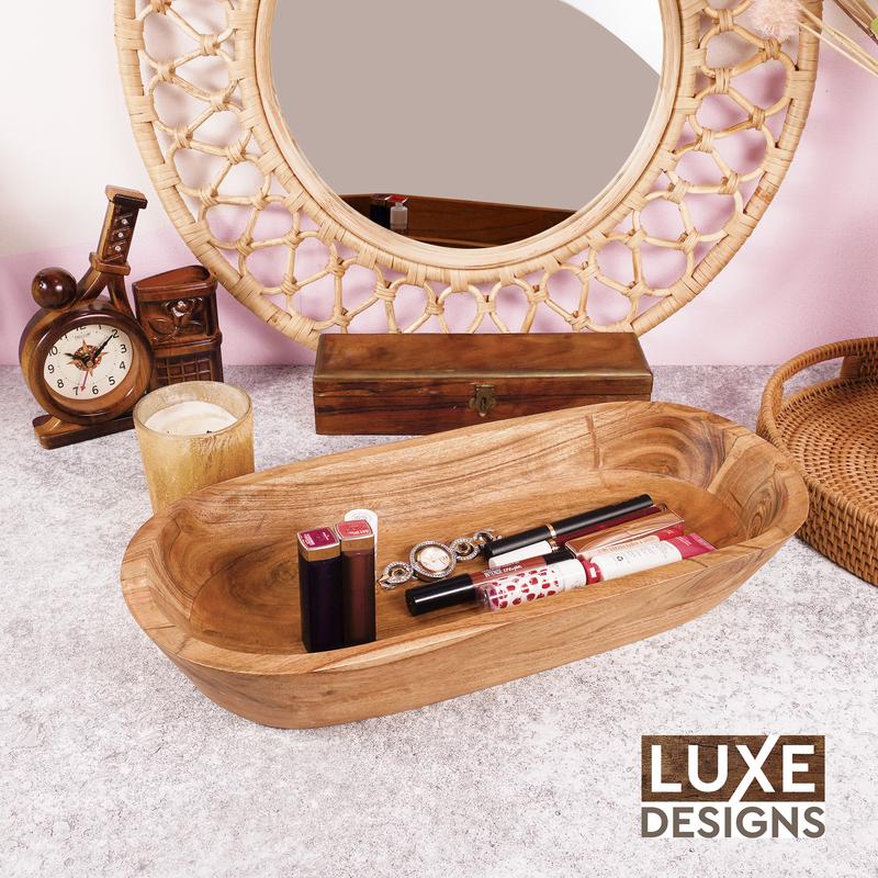 Handmade Acacia Wood Dough Bowl – Decorative & Functional for Home, Kitchen, or Bath. Perfect for Keys, Cosmetics & Boho Decor