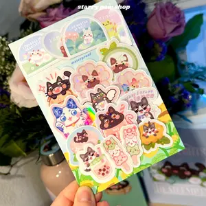 Set of 12 Mini Cat Stickers with Star Holographic Laminate | Waterproof
