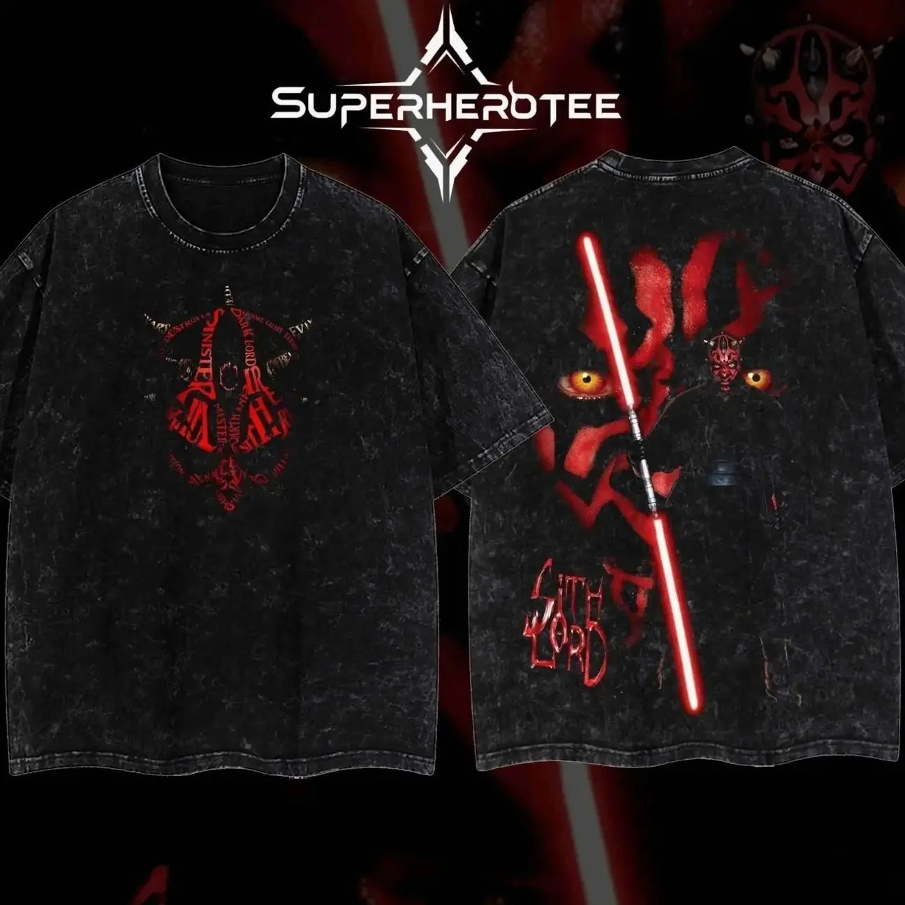 [ superhero tee ] DARTH MAUL v2 Star Tshirt Hoodie Wars Double Printed Oversize Lightweight Acid Washed Tee TV Show Graphic Top Cotton Gift T-Shirt For Comic Lover, Gift T-Shirt For Movie Lover TSHIRT NHK ZPX