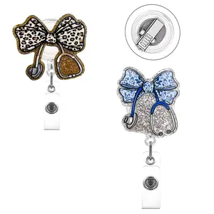 Nurse ID Badge Clip with Bow, Nurse Badge Reel, Retractable Rotating Name Tag Holder, Ideal for Doctors, Teachers, Healthcare Workers, Accessories