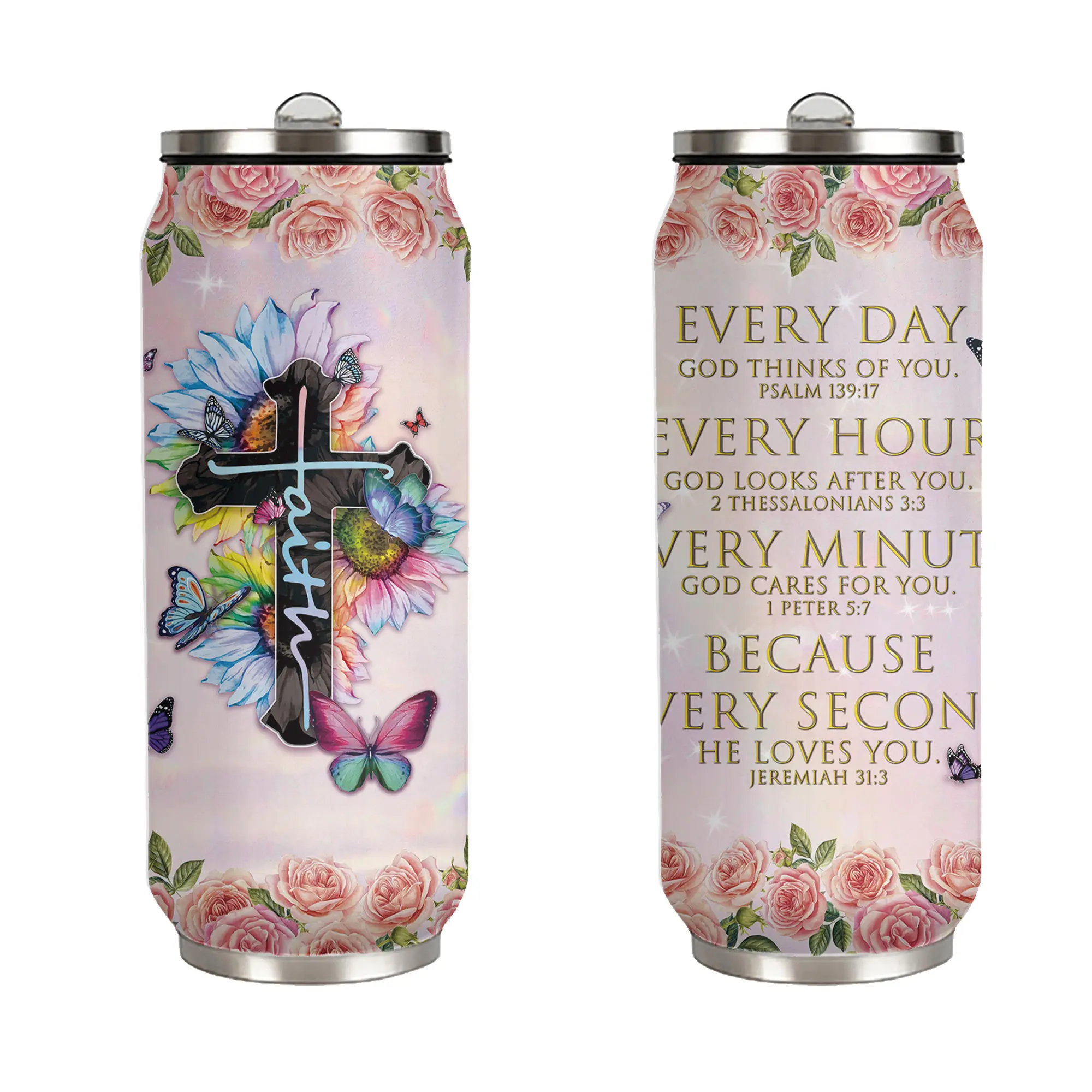 Faith Tumbler 17oz with Leakproof Straw Lid - Bible Verse Water Bottle, Christian Gift for Women
