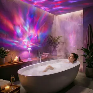 Waterproof Ocean Wave Shower Lamp – RGB Ambient Bathroom Table Lamp, USB Rechargeable Spa Night Light for Relaxing Bath & Bedroom