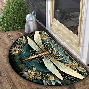 1Pcs Retro hippie dragonfly pattern semi-circular welcome mat, non-slip and washable, suitable for entrance/living room/bedroom/bathroom/balcony/terrace, stylish home décor.