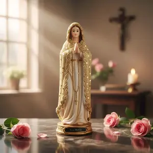 White/Gold Rosa Mystica 8-Inch Statue Religious with White and Gold Details, Marian Devotion Symbol, Ideal for Home Altar or Prayer Space - Decor Rosary Ornaments