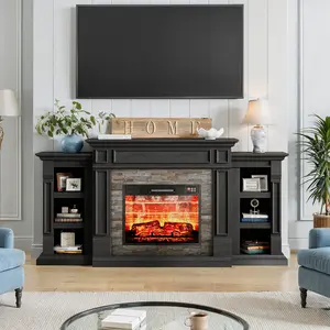 【2 Packages shipped] LGHM 70" Electric Fireplace with Mantel, Fireplace TV Stand for TVs Up to 80 Inch, Farmhouse Entertainment Center with Storage, Fireplace Heater Insert with Realistic 3D Flame for Living Room,Bedroom，Traditional Fireplace Mantel
