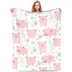2D Print Cute Pig Flannel Throw Blanket, Soft Warm Fleece Bed Blanket for Home Decor, All-Purpose Blanket for Nap, Office, Travel, Camping and Beach, Ideal Gift for Birthday, Holiday, Family Friends Kids luxury