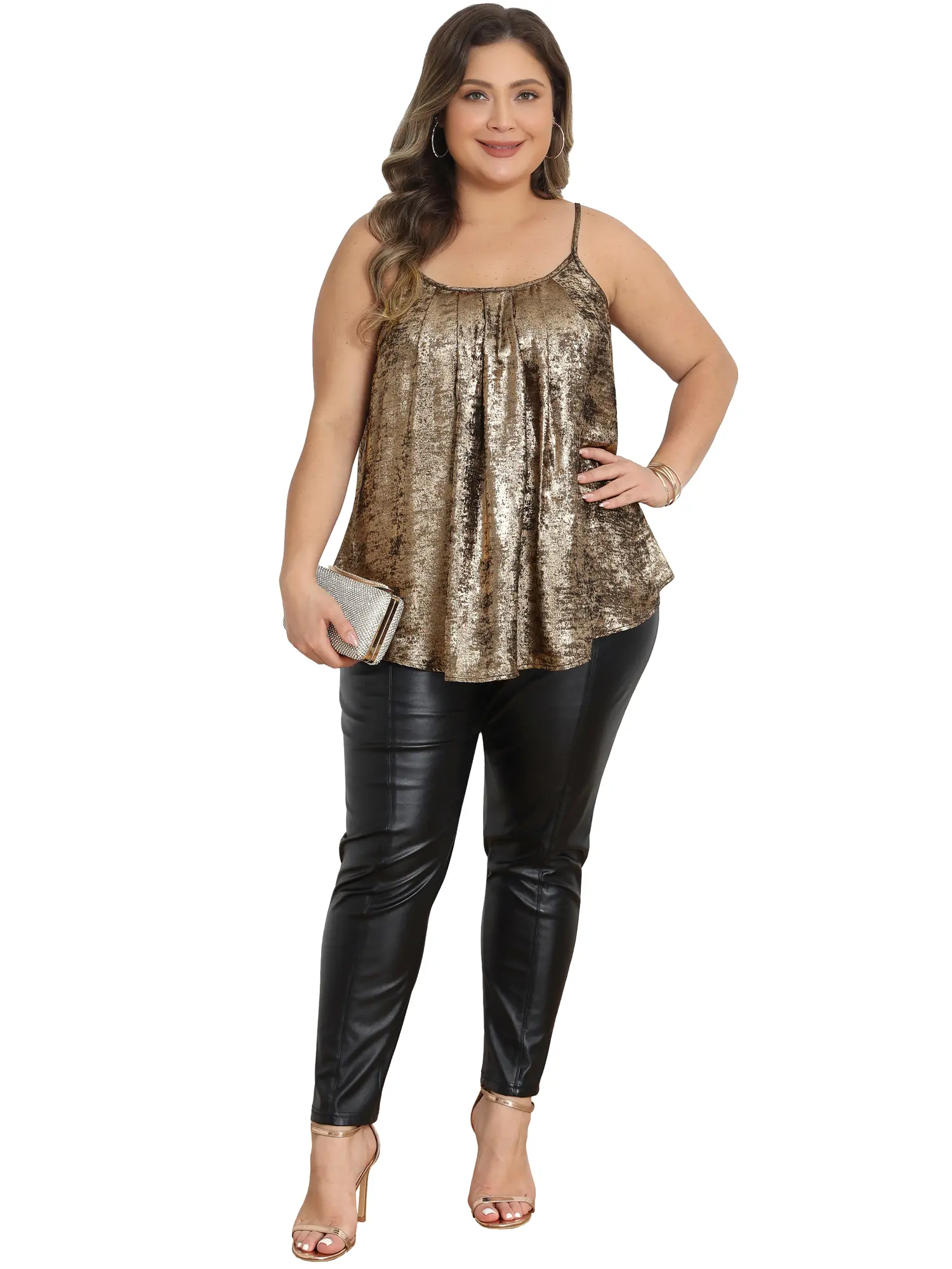 Agnes Orinda Women's Plus Size Sequin Tank Tops Spaghetti Strap Glitter Party Cami Sleeveless Sparkly Camisole