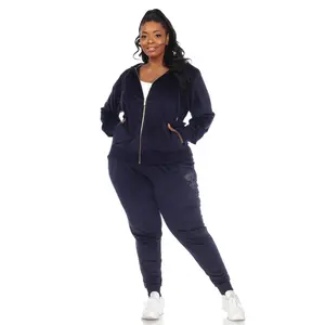 White Mark PS2128-02-3X Plus Size Rhinestone Velour Tracksuit Set, Blue - 3X - 2 Piece