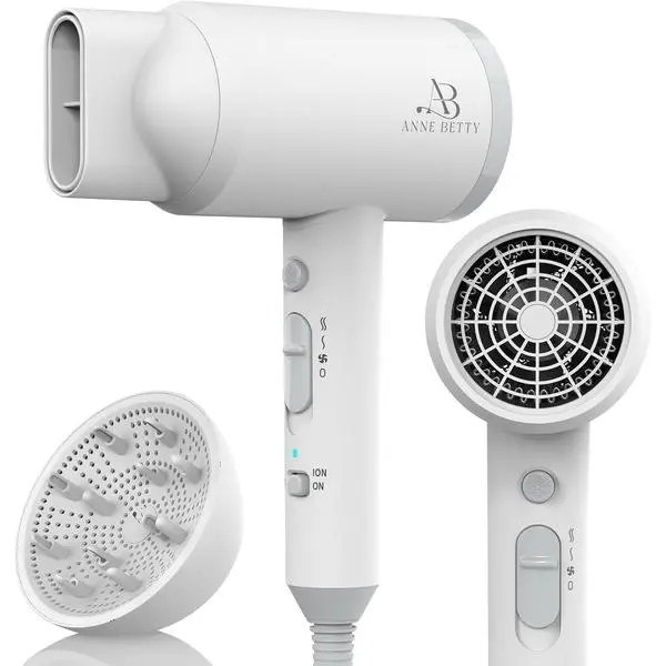 ANNE BETTY Ionic Hair Dryer with Diffuser, 1800W Blow Dryer for Women & Men, Fast-Drying, Lightweight, Low Noise, Hair Care Styling Tool for Home, Travel, Gifting