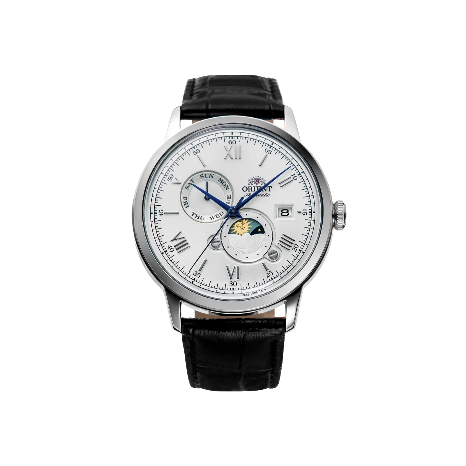 Orient Bambino Version 9 Men's Automatic Mechanical Dress Watch - 41.5mm Stainless Steel Case, White Analog Dial, Day-Date Display, Black Leather Strap, Mechanical Watch, Automatic Wristwatch