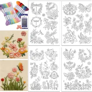 33Pcs Insects and Flowers Variety Floral Embroidery Butterfly Embroidery Pre-Printed Stabilizer Embroidery Patterns,Water Soluble Embroidery Stickers, Non-Woven Self-Stick Embroidery Transfer Stickers For Clothes