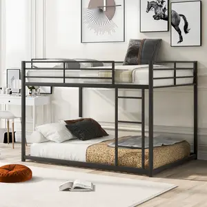 Soges Full over Full Low Profile Metal Bunk Bed with Ladder - Space-Saving Sturdy Frame and Small Rooms, MF285536AAN, For Christmas Gifts