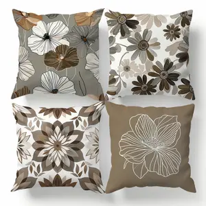 4 Pcs Flowers Pillow Cover, Flowers Throw Pillow Cover for Couch Cushion Living Room Bedroom Sofa 18 x 18 Inch (No Pillowcase Insert)