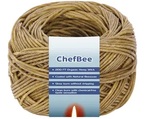 200 FT Organic Hemp Wick, Hemp Wick Well Coated Natural Beeswax for Hemp Wick Lighter or Candle Making, Slow Burn, No Dripping, Standard Size(1.1mm)
