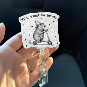 Off to Commit Tom Foolery Badge Reel, Funny Vintage Critter Scooter Retractable ID Holder NED